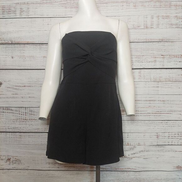 Womans Black Knot Front Romper Strapless Jet Black - Picture 1 of 14